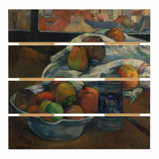 Houten schilderijen op plank Paul Gauguin - Fruit Bowl and Pitcher in front of a Window