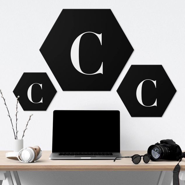 Hexagons Aluminium Dibond schilderijen Letter Serif Black C