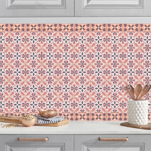 Achterwand voor keuken patroon Geometrical Tile Mix Blossom Orange