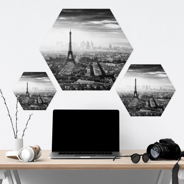 Hexagons Forex schilderijen The Eiffel Tower From Above Black And White