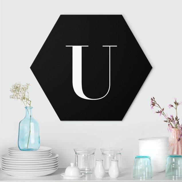 Hexagons Aluminium Dibond schilderijen Letter Serif Black U