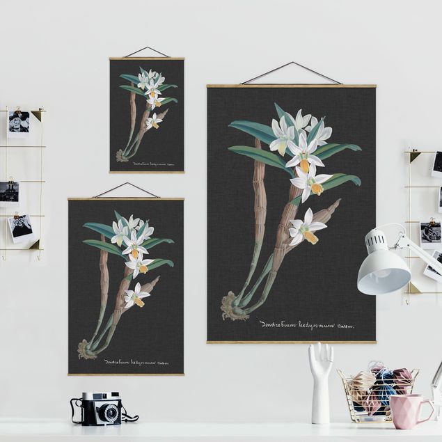 Stoffen schilderij met posterlijst White Orchid On Linen I