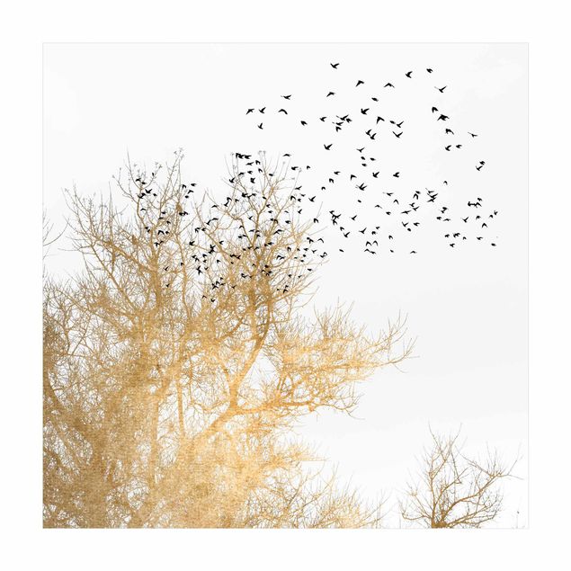 natuur tapijt Flock Of Birds In Front Of Golden Tree