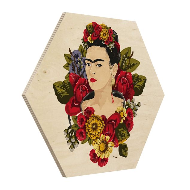 Hexagons houten schilderijen Frida Kahlo - Roses