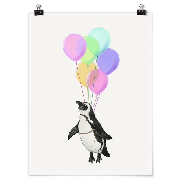 Posters Illustration Penguin Pastel Balloons