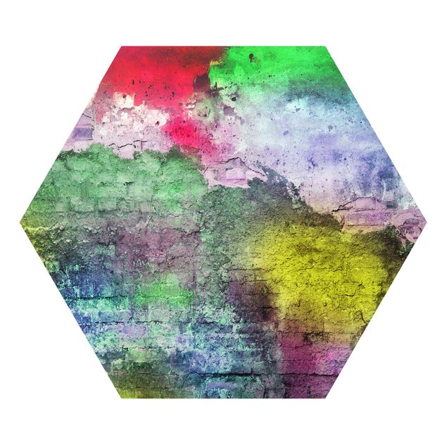 Hexagons Forex schilderijen Colourful Sprayed Old Brick Wall