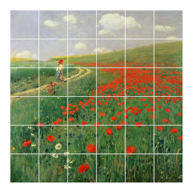 Tegelstickers Pál Szinyei-Merse - Summer Landscape With A Blossoming Poppy