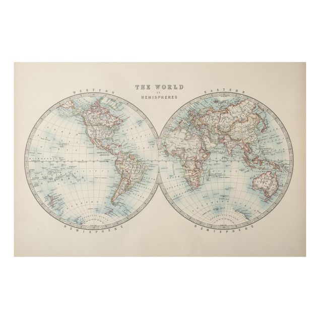 Aluminium Dibond schilderijen Vintage World Map The Two Hemispheres