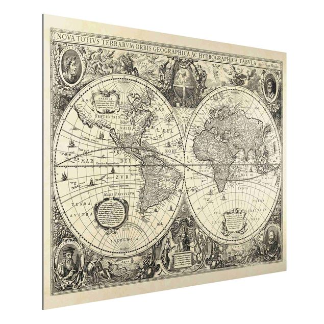Aluminium Dibond schilderijen Vintage World Map Antique Illustration