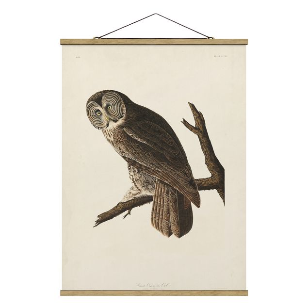 Stoffen schilderij met posterlijst Vintage Board Great Owl