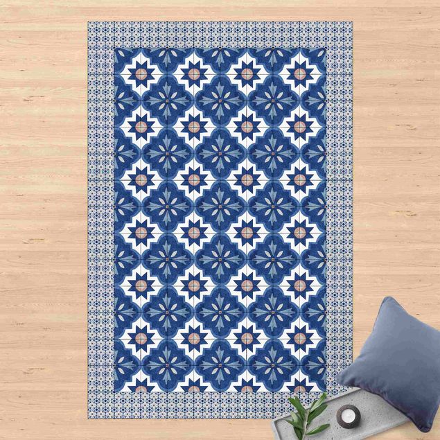 buitenkleed balkon Moroccan Tiles Watercolour Blue With Tile Frame