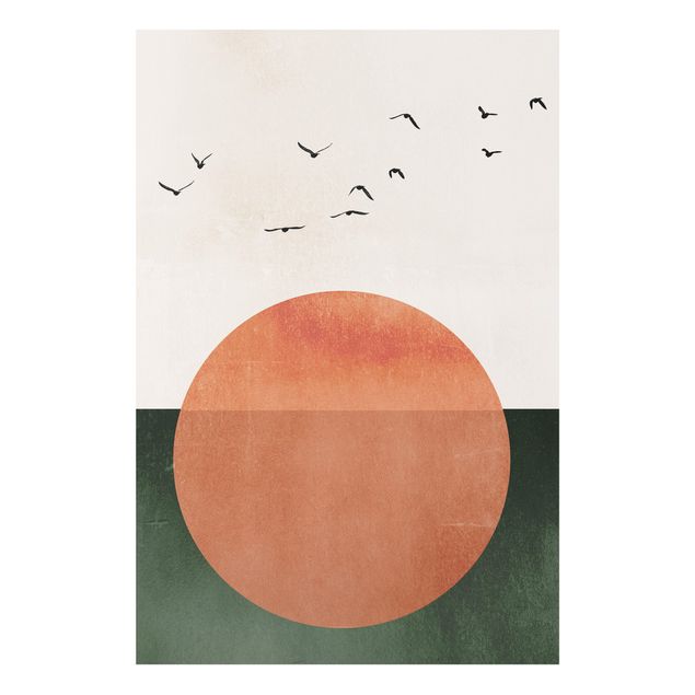Forex schilderijen Flock Of Birds In Front Of Rising Sun