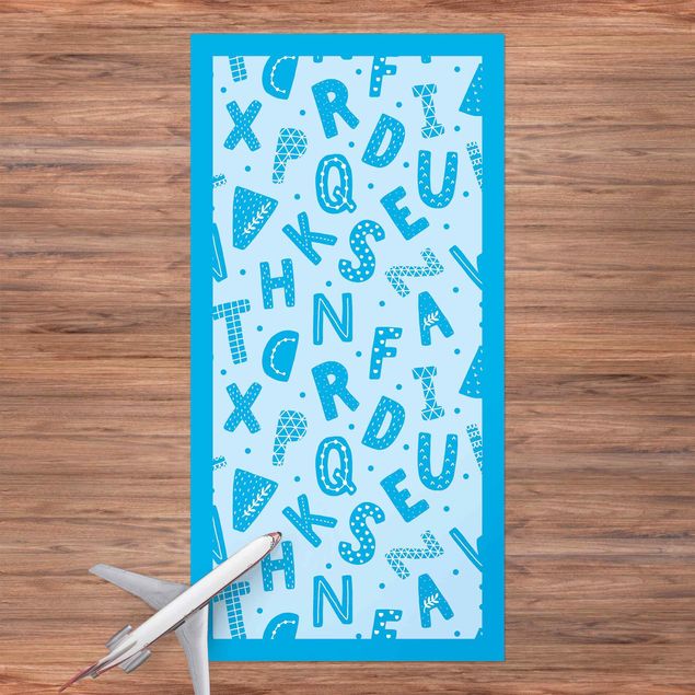 loper vloerkleed Alphabet With Hearts And Dots In Blue With Frame