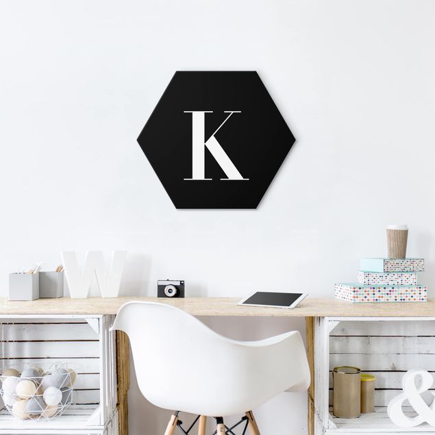 Hexagons Aluminium Dibond schilderijen Letter Serif Black K