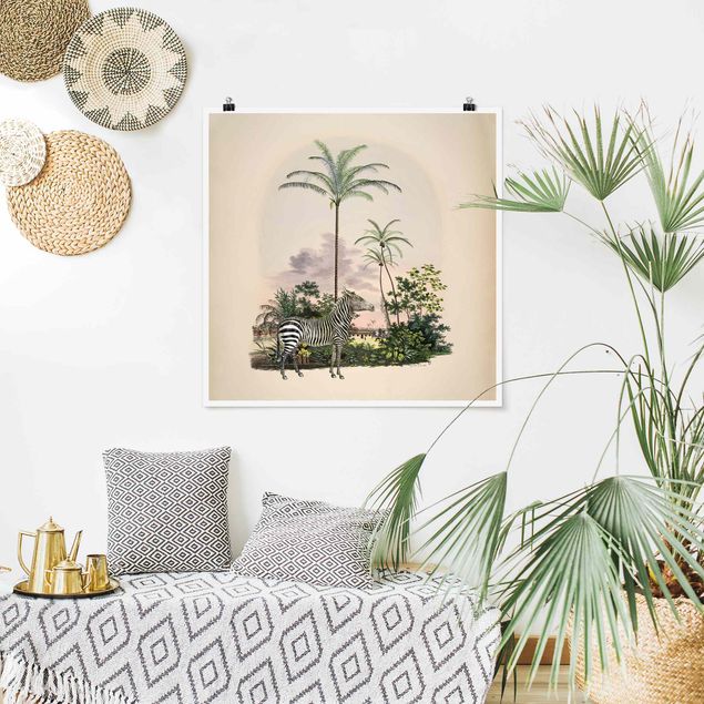 Posters Zebra Front Of Palm Trees Illustration