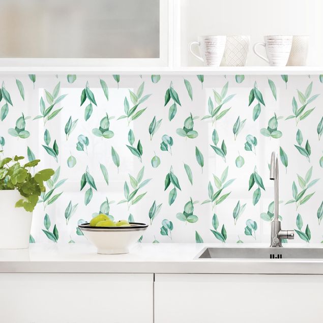 Achterwand voor keuken bloemen Watercolour Eucalyptus Branches Pattern