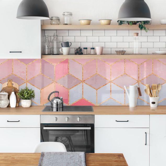 Achterwand voor keuken abstract Colourful Pastel Golden Geometrie