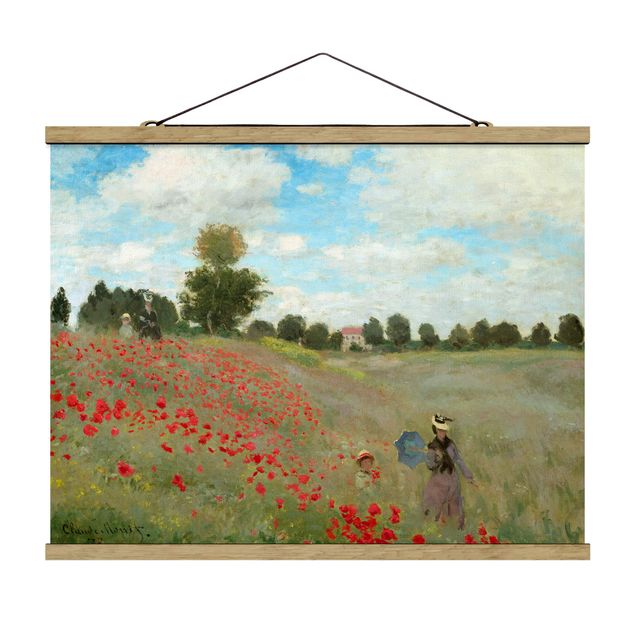 Stoffen schilderij met posterlijst Claude Monet - Poppy Field Near Argenteuil