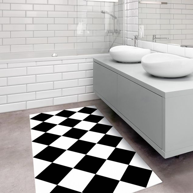 Vloerkleed modern Geometrical Pattern Rotated Chessboard Black And White