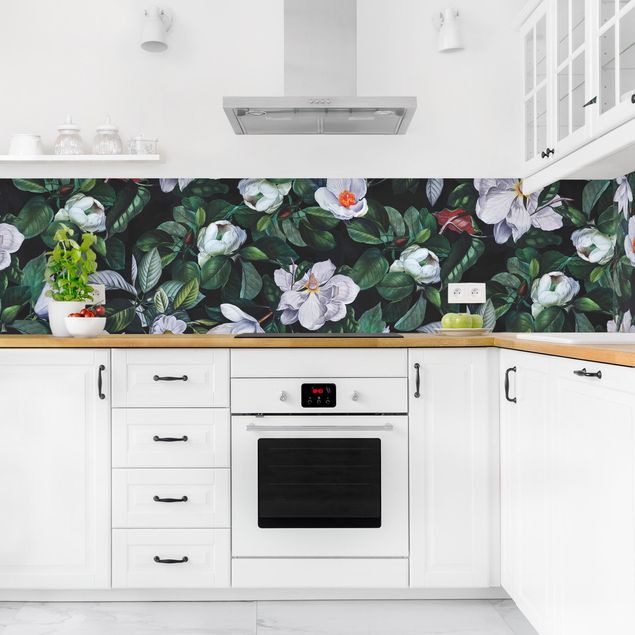 Achterwand in keuken Tropical Night With White Flowers