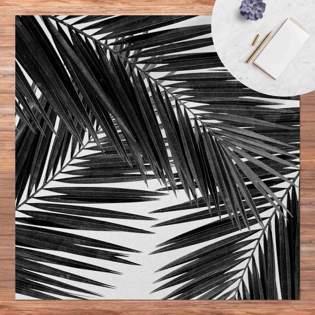 Vloerkleed modern View Through Palm Leaves Black And White