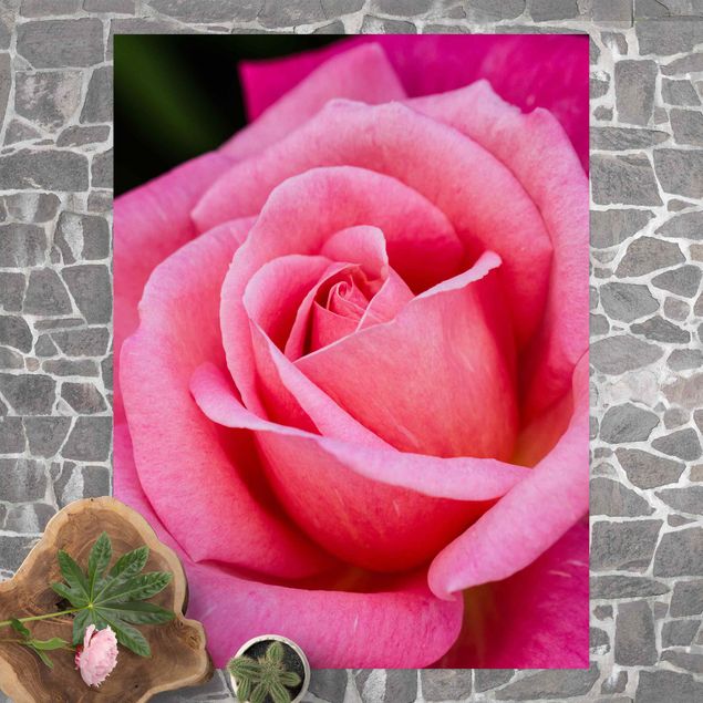 Vloerkleed modern Pink Rose Flowers Green Backdrop