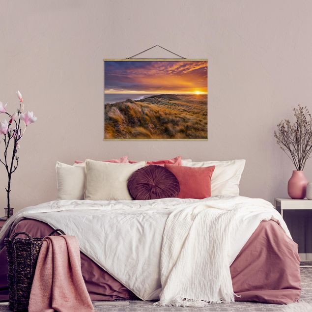 Stoffen schilderij met posterlijst Sunrise On The Beach On Sylt