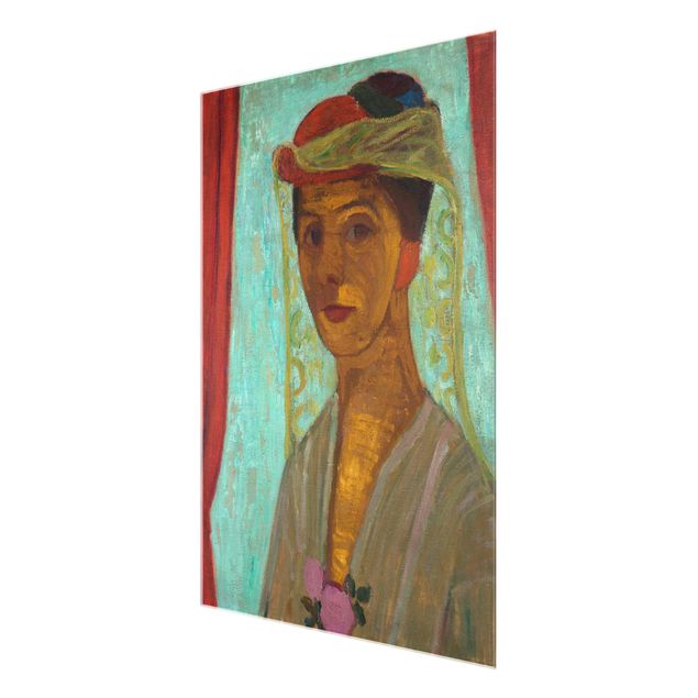 Glasschilderijen Paula Modersohn-Becker - Self-Portrait with a Hat and Veil