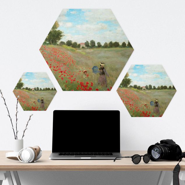 Hexagons Aluminium Dibond schilderijen Claude Monet - Poppy Field Near Argenteuil