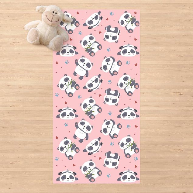 buitenkleed balkon Cute Panda With Paw Prints And Hearts Pastel Pink