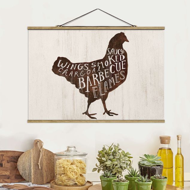 Stoffen schilderij met posterlijst Farm BBQ - Chicken