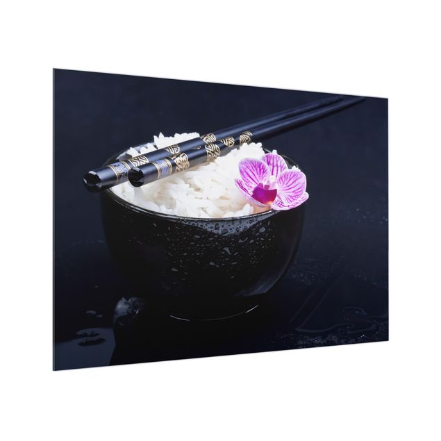 Spatscherm keuken Reisschale mit Orchidee