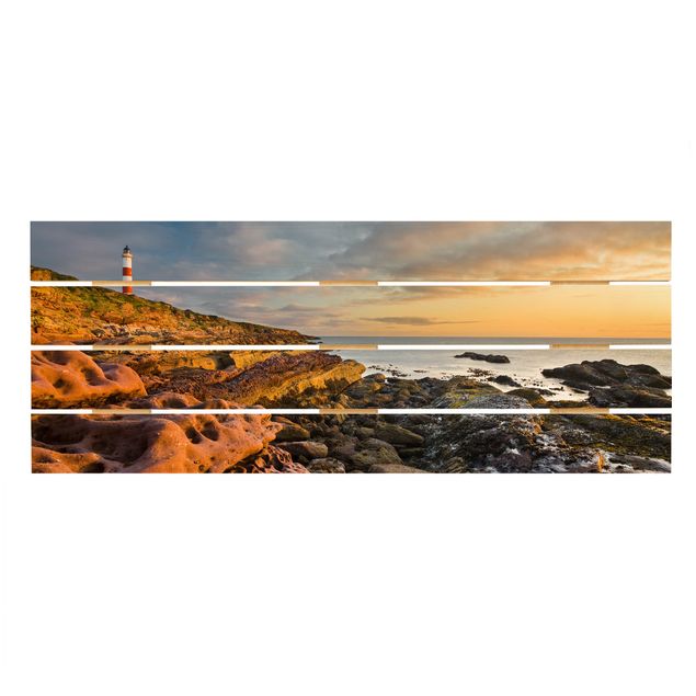 Houten schilderijen op plank Tarbat Ness Ocean & Lighthouse At Sunset