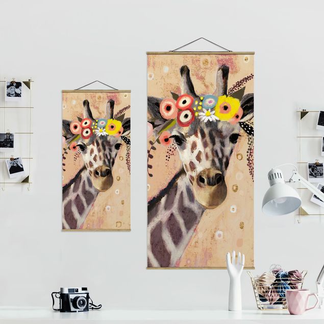 Stoffen schilderij met posterlijst Klimt Giraffe