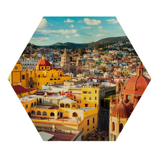 Hexagons houten schilderijen Colourful Houses Guanajuato