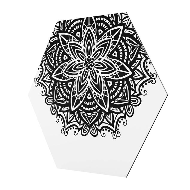 Hexagons Aluminium Dibond schilderijen Mandala Flower With Heart