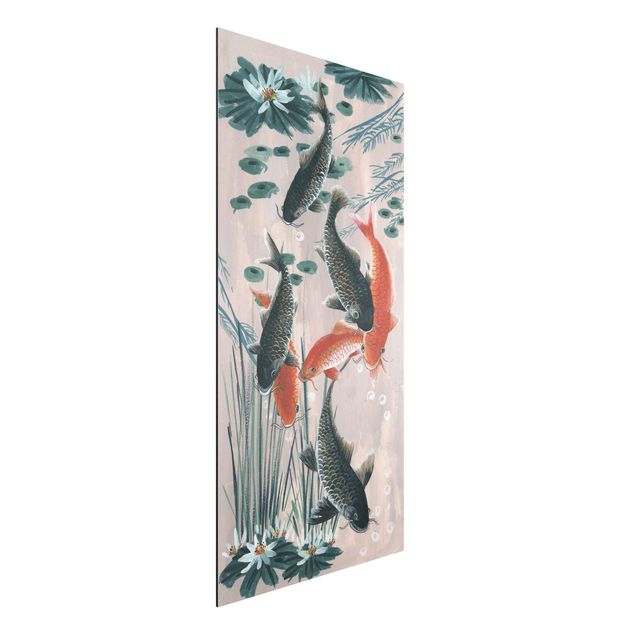 Aluminium Dibond schilderijen Asian Painting Koi In Pond II
