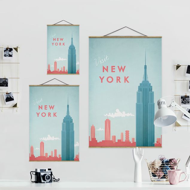 Stoffen schilderij met posterlijst Travel Poster - New York