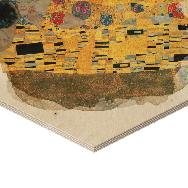 Hexagons houten schilderijen WaterColours - Gustav Klimt - The Kiss