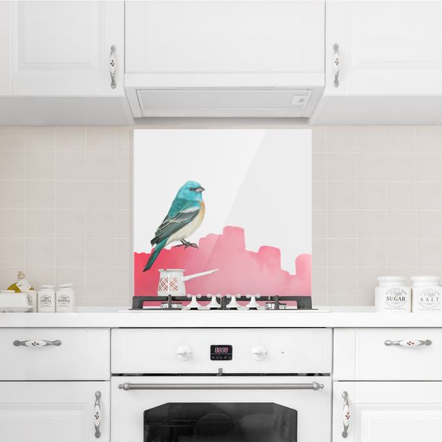 Spatscherm keuken Bird On Pink Backdrop