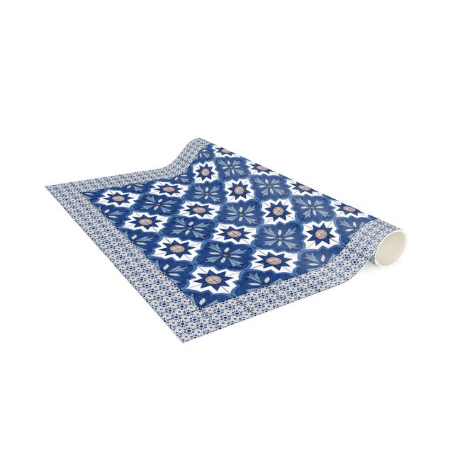 bloemen tapijt Moroccan Tiles Watercolour Blue With Tile Frame