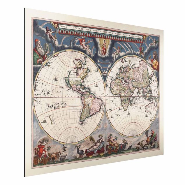 Aluminium Dibond schilderijen Historic World Map Nova Et Accuratissima Of 1664