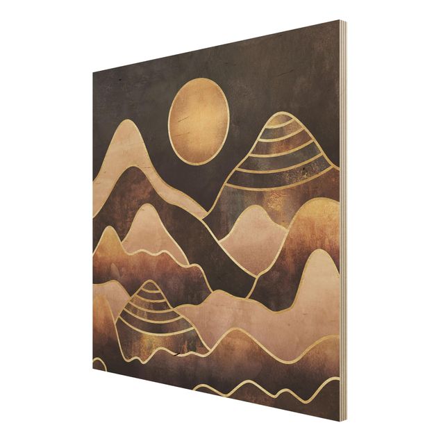 Houten schilderijen Golden Sun Abstract Mountains