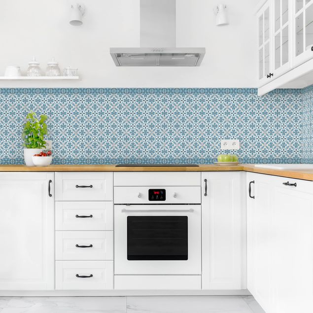 Achterwand voor keuken tegelmotief Geometrical Tile Mix Blossom Blue Grey
