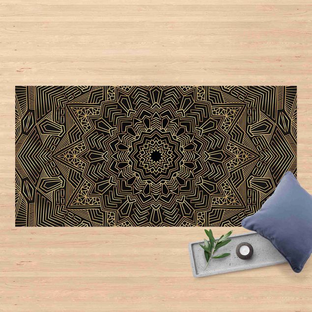 Loper tapijt Mandala Star Pattern Gold Black