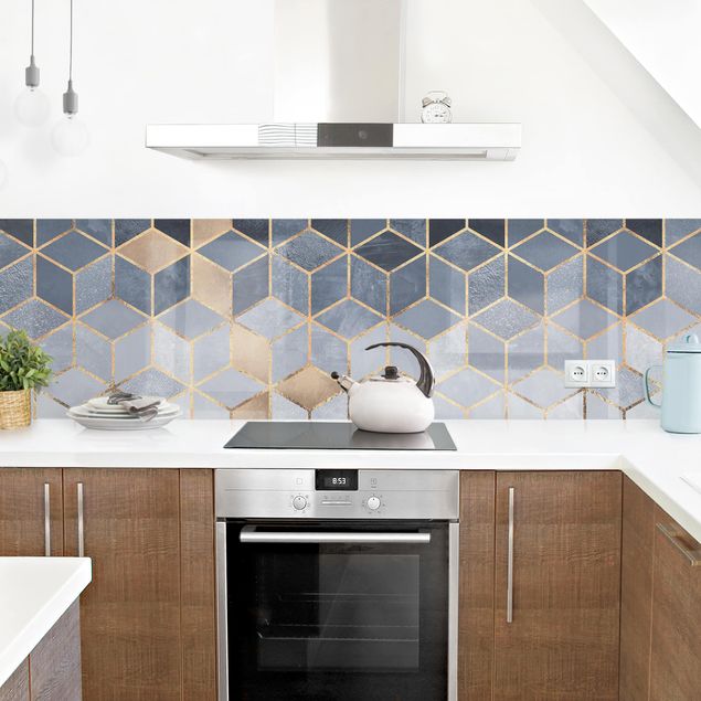 Achterwand voor keuken Blue White Golden Geometry