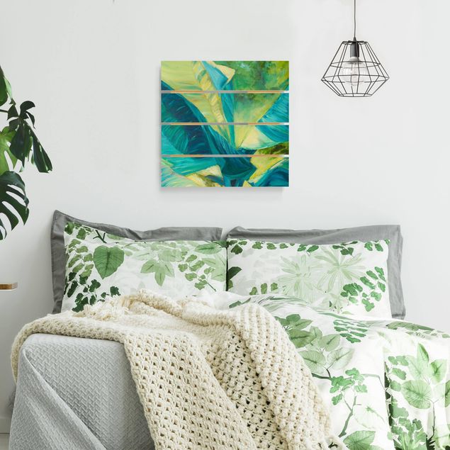 Houten schilderijen op plank Banana Leaf With Turquoise II