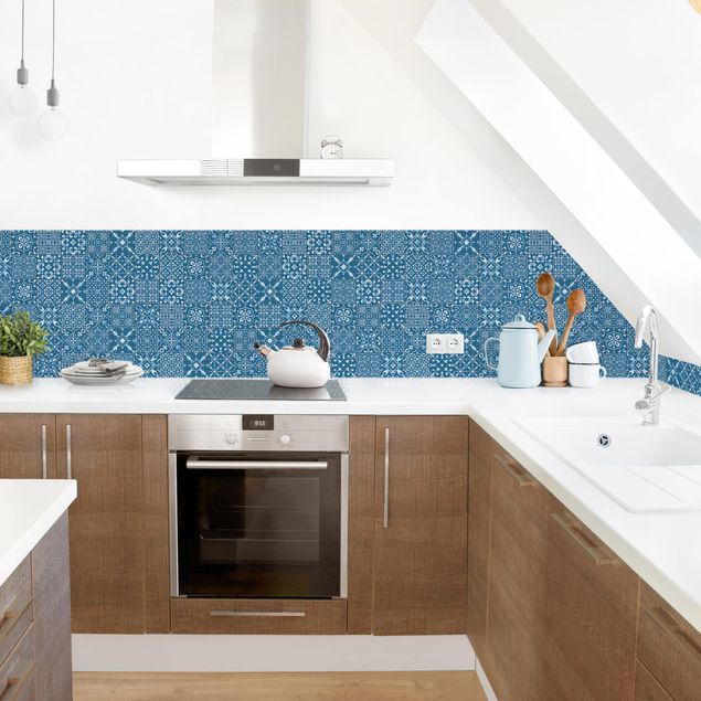 Achterwand voor keuken tegelmotief Patterned Tiles Navy White