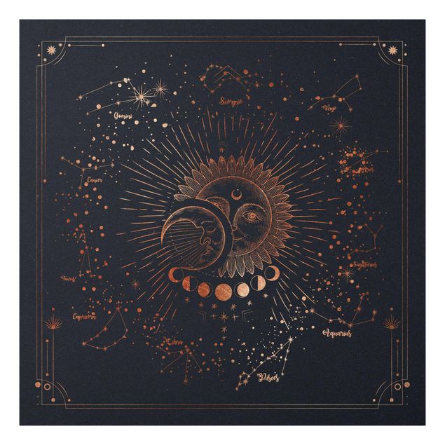 Forex schilderijen Astrology Sun Moon And Stars Blue Gold