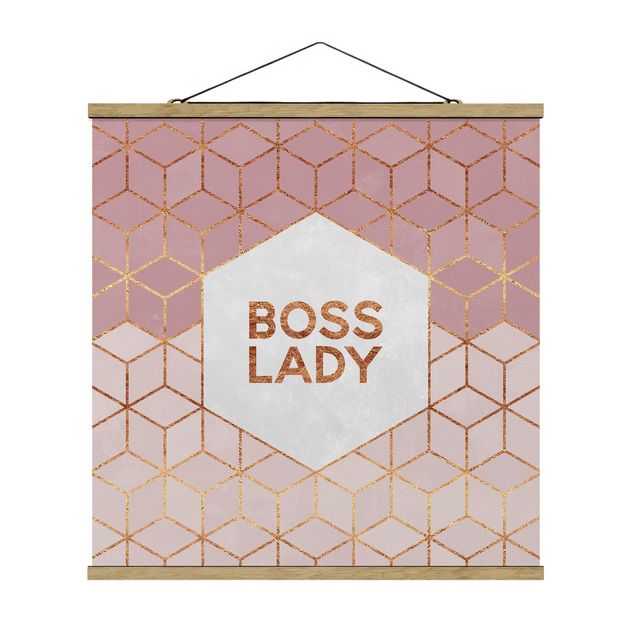Stoffen schilderij met posterlijst Boss Lady Hexagons Pink
